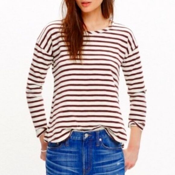 Madewell Top Setlist Stripe Pullover Merlot Purple Brown lvory Long Sleeve S - Picture 1 of 10